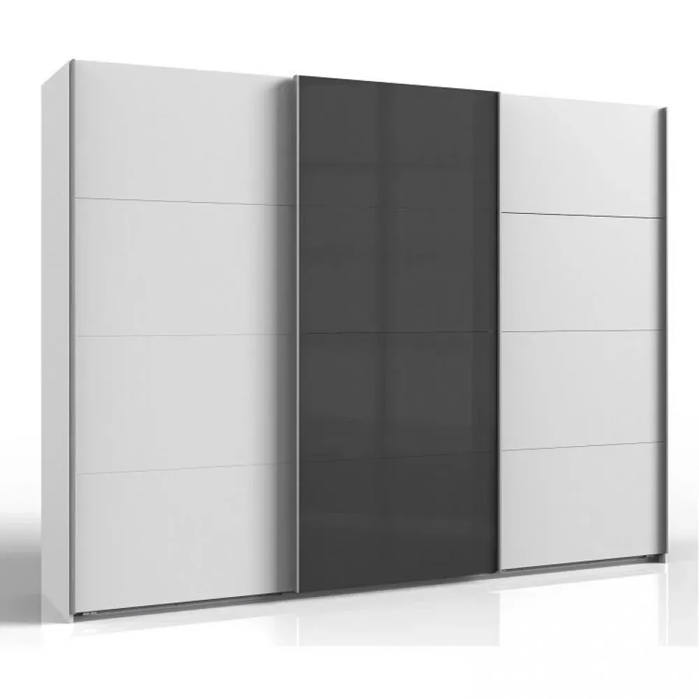 Armoire coulissante AURELIA 270cm blanc porte verre gris