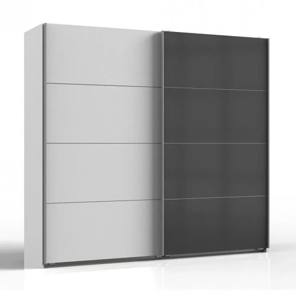 Armoire coulissante AURELIA 225cm blanc porte verre gris