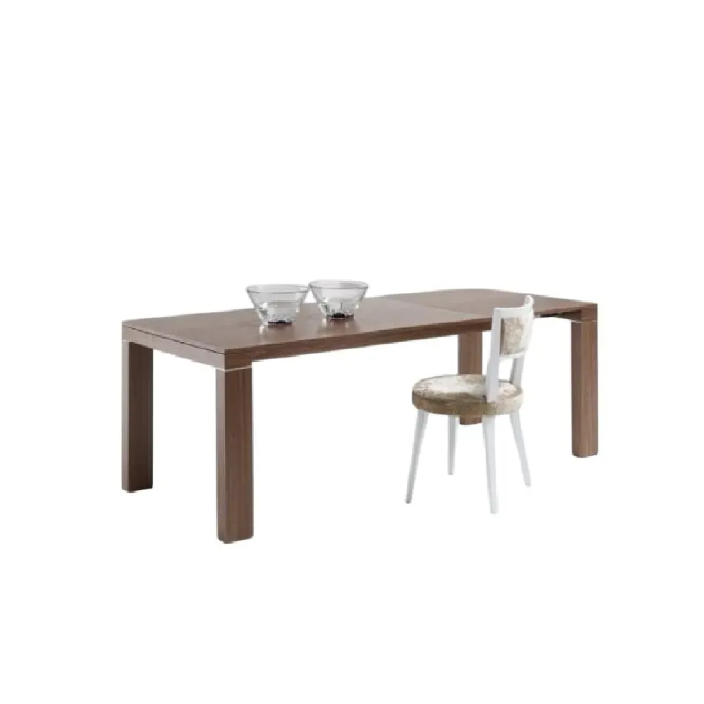 Table repas extensible ARMONIA 8 couverts 140/210x90cm pieds bois foncé plateau noyer