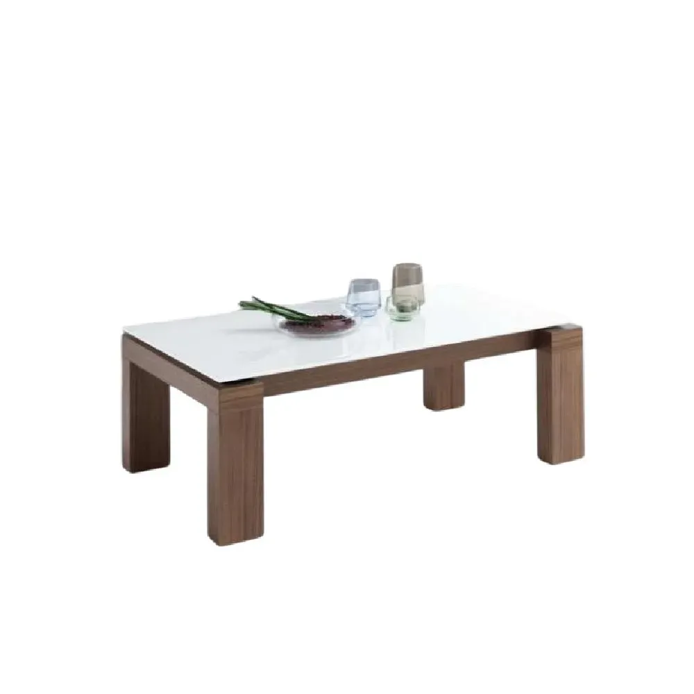 Table basse relevable 105 x 55 cm ARMONIA pieds noyer plateau verre blanc