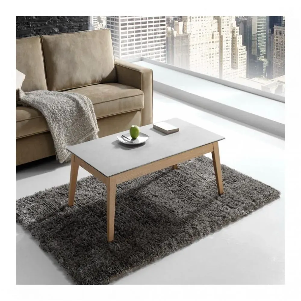 Table basse relevable NORDIC 115 x 65 x 40 cm  pieds chêne plateau céramique Hidra