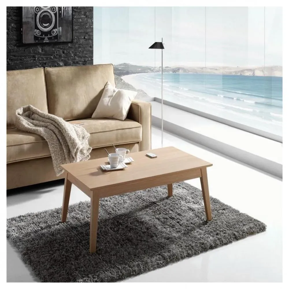 Table basse relevable NORDIC 115 x 65 x 40 cm pieds bois plateau chêne