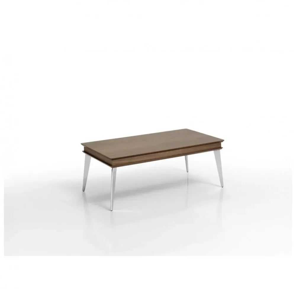 Table basse relevable KITA 110 x 60 x 41 cm pieds métal chromé plateau noyer