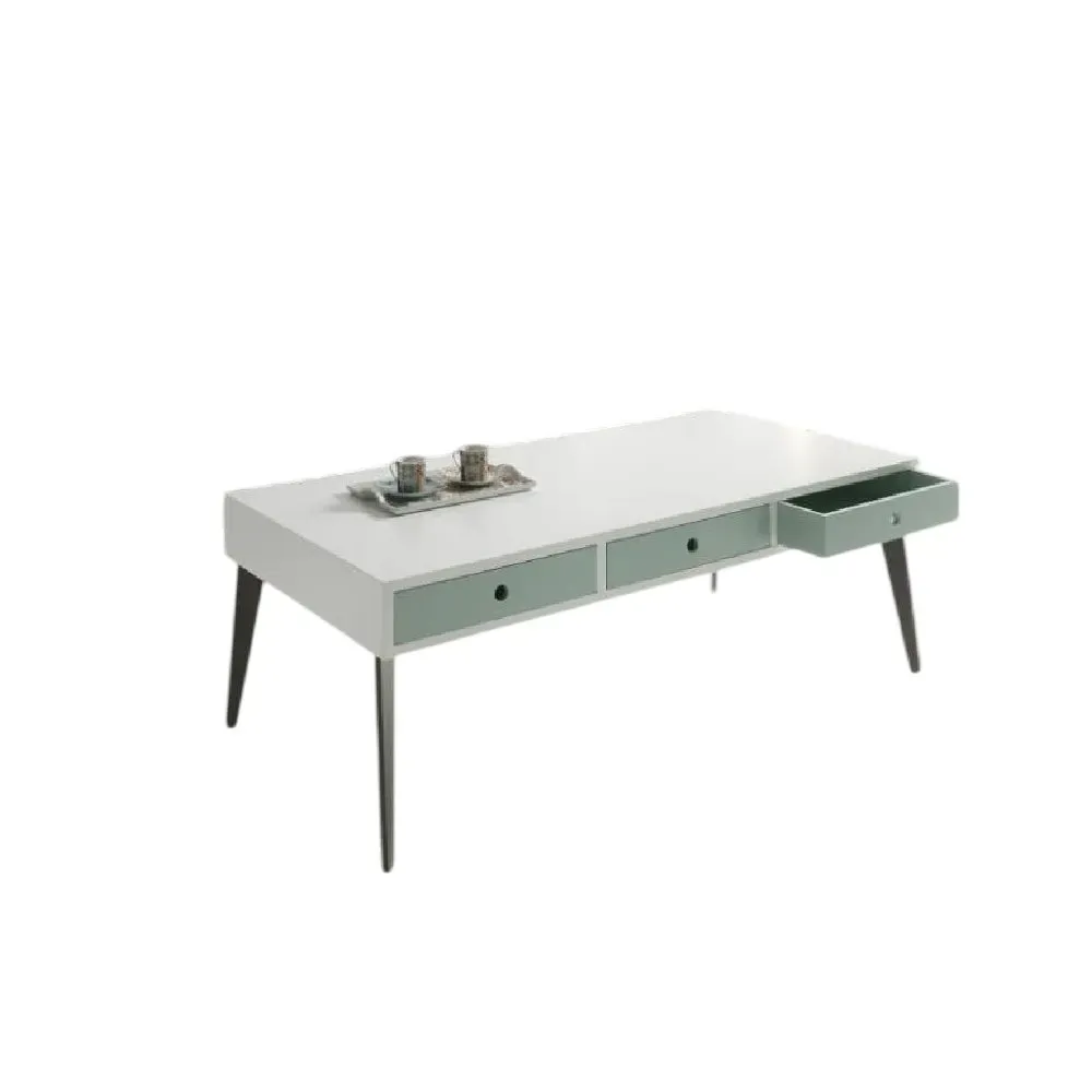 Table basse CASIA 120 x 60 x 45 cm  pieds métal noir plateau laqué blanc