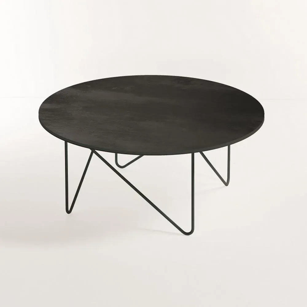Table basse ronde SHAPE pied métal plateau stratifié noir