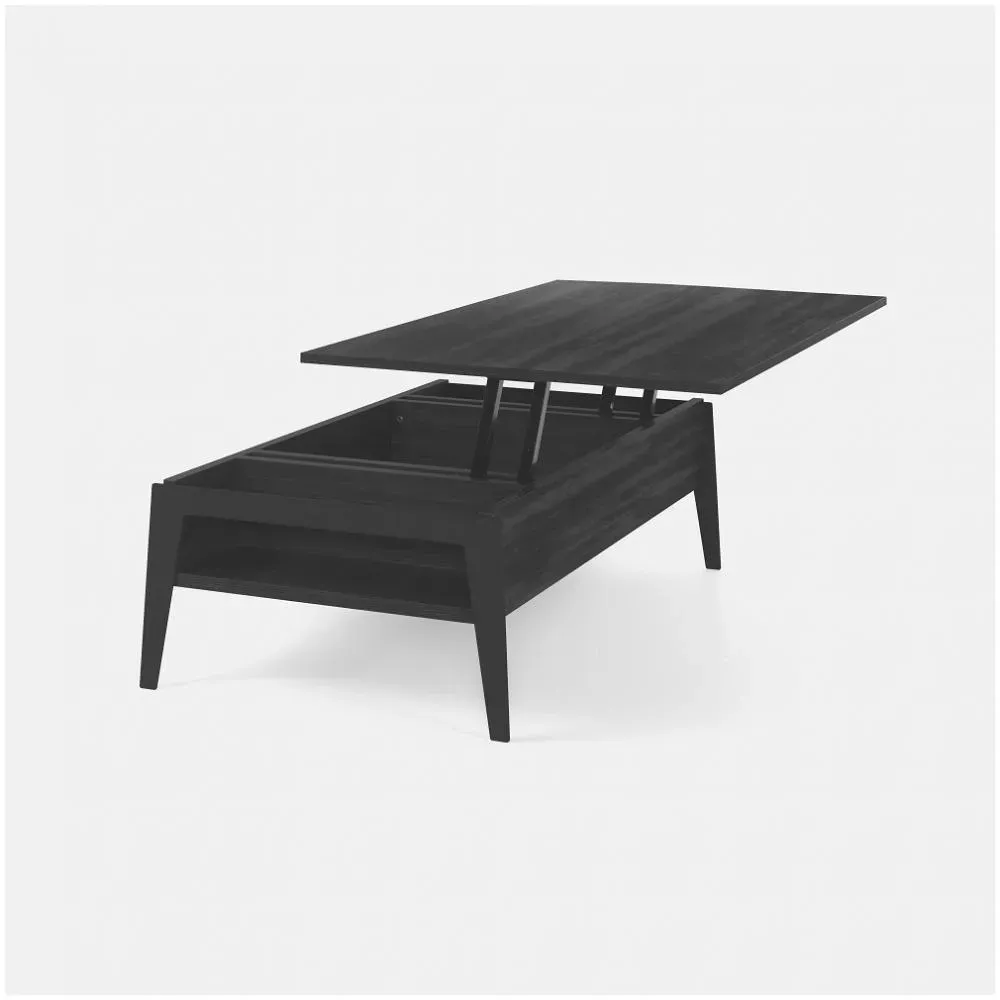 Table basse relevable BRIGHTON 110x70x40/65cm cadre stratifié noir pieds métal