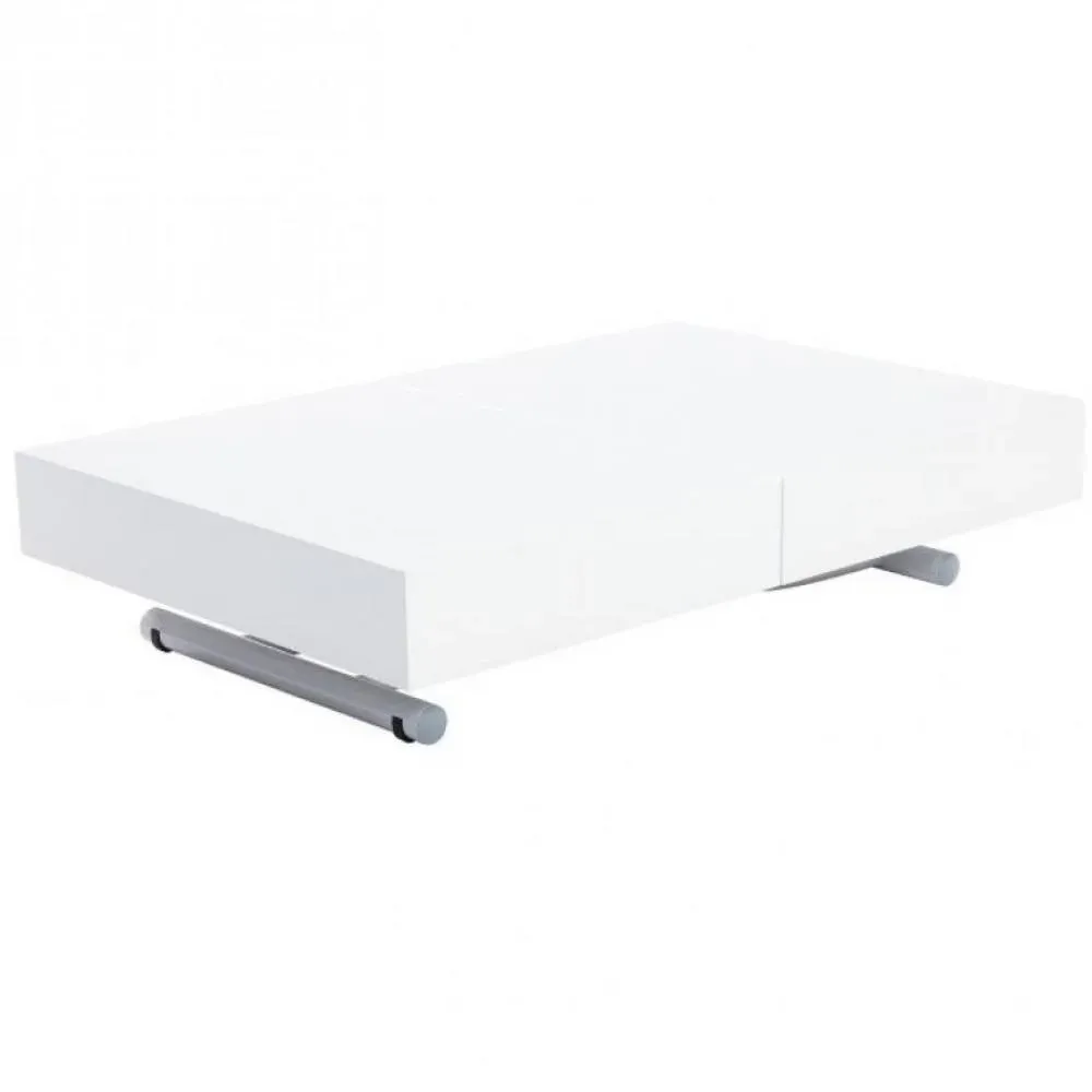 Table basse relevable extensible ALBATROS design blanc brillant
