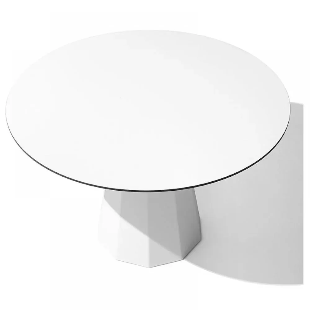 Table repas rond 5 couverts DINE base métal plateau laqué blanc