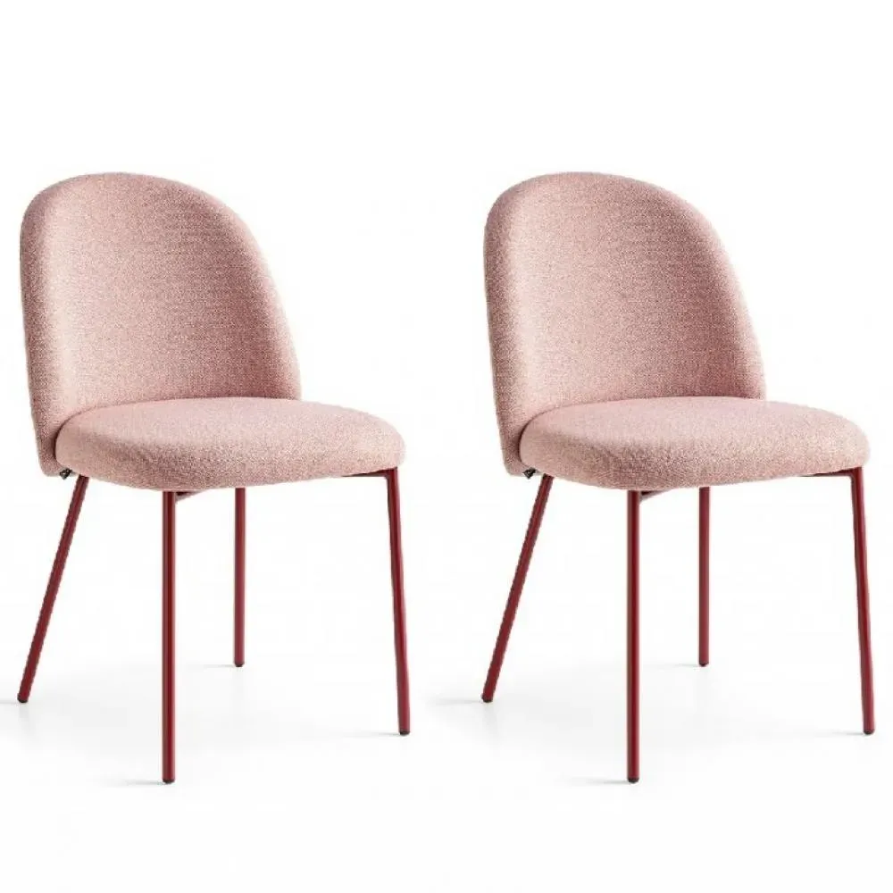 Lot de 2 Chaises rembourré TUKA structure métal tissu rose