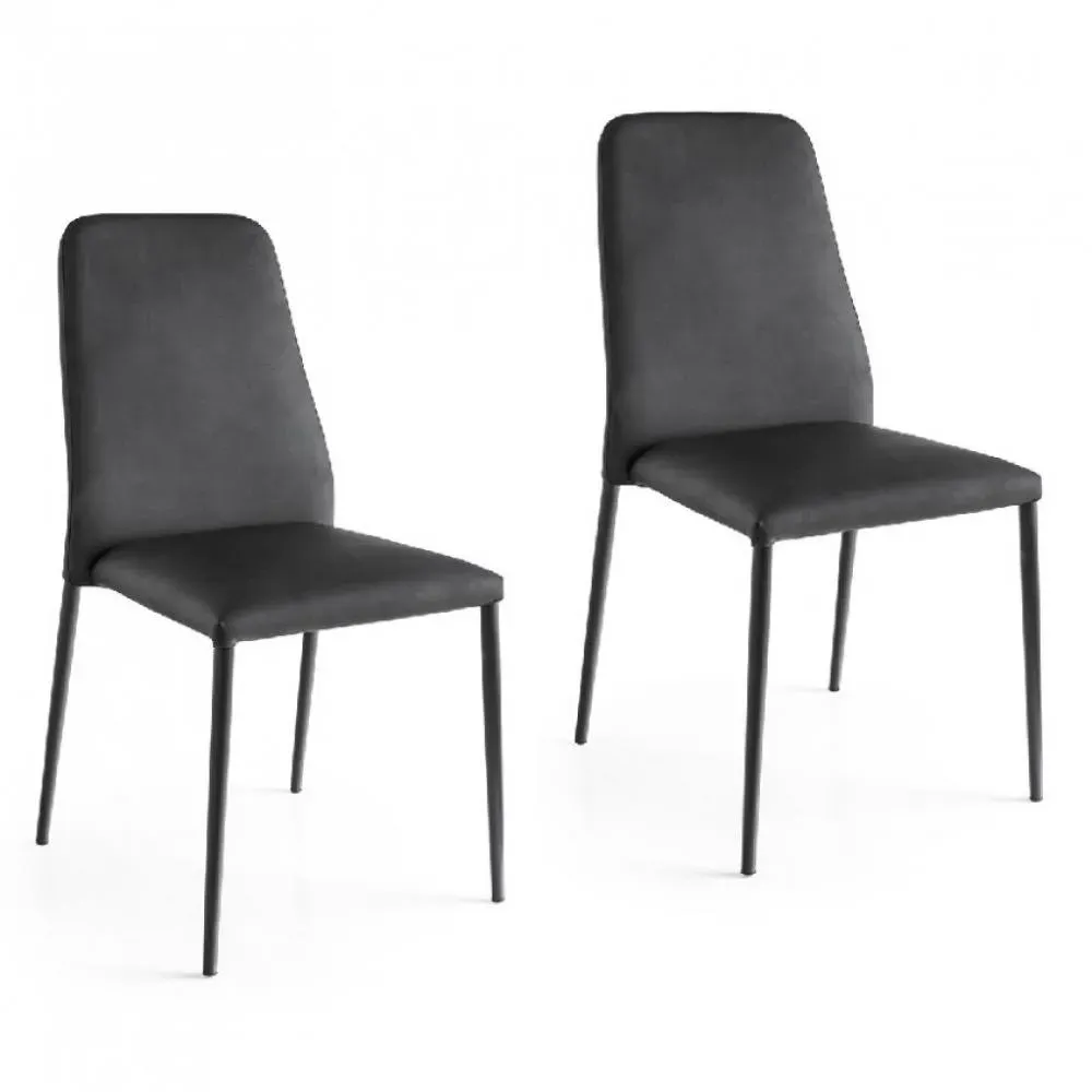 Lot de 2 Chaises CLUB structure métal assise rembourré aspect cuir noir