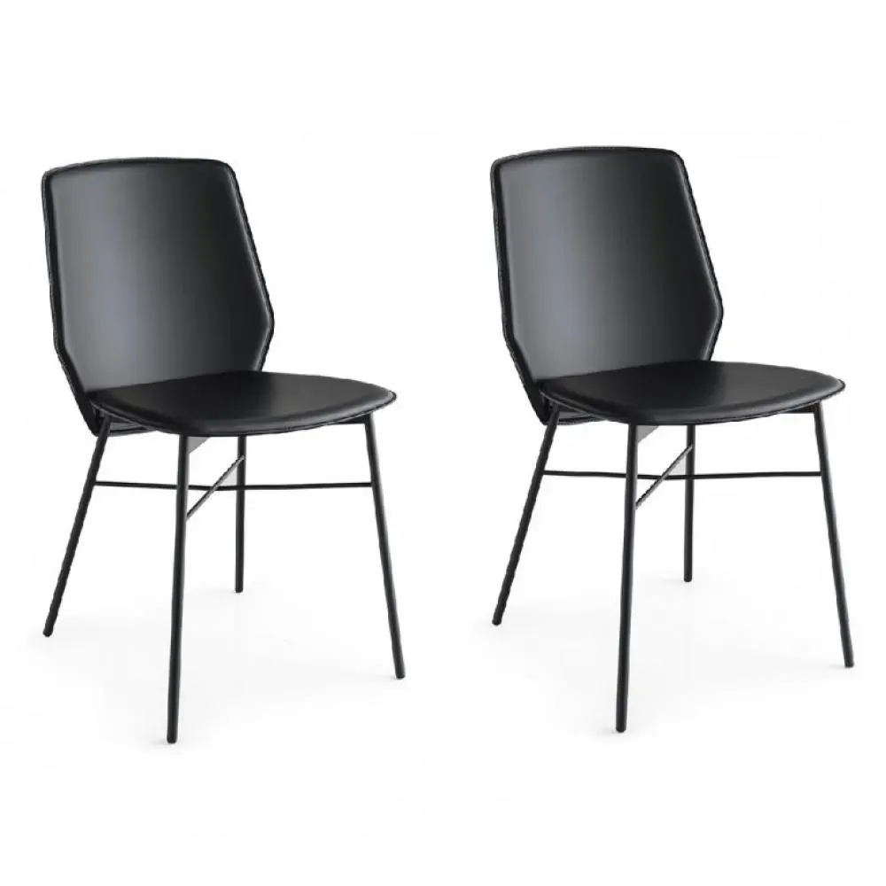 Lot de 2 Chaises SIBILLA structure métal assise cuir noir