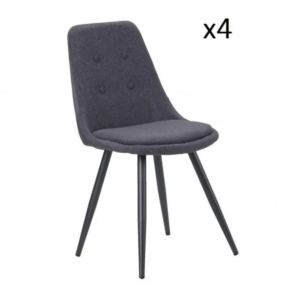Lot de 4 chaises design COCOON piètement métal noir assise gris foncé