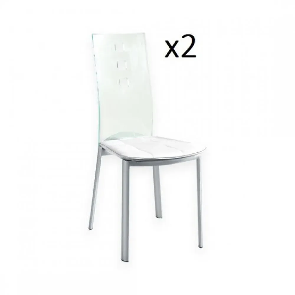 Lot de 2 chaises design LUXOR WHITE pieds métal dossier plexiglass assise microfibre blanc