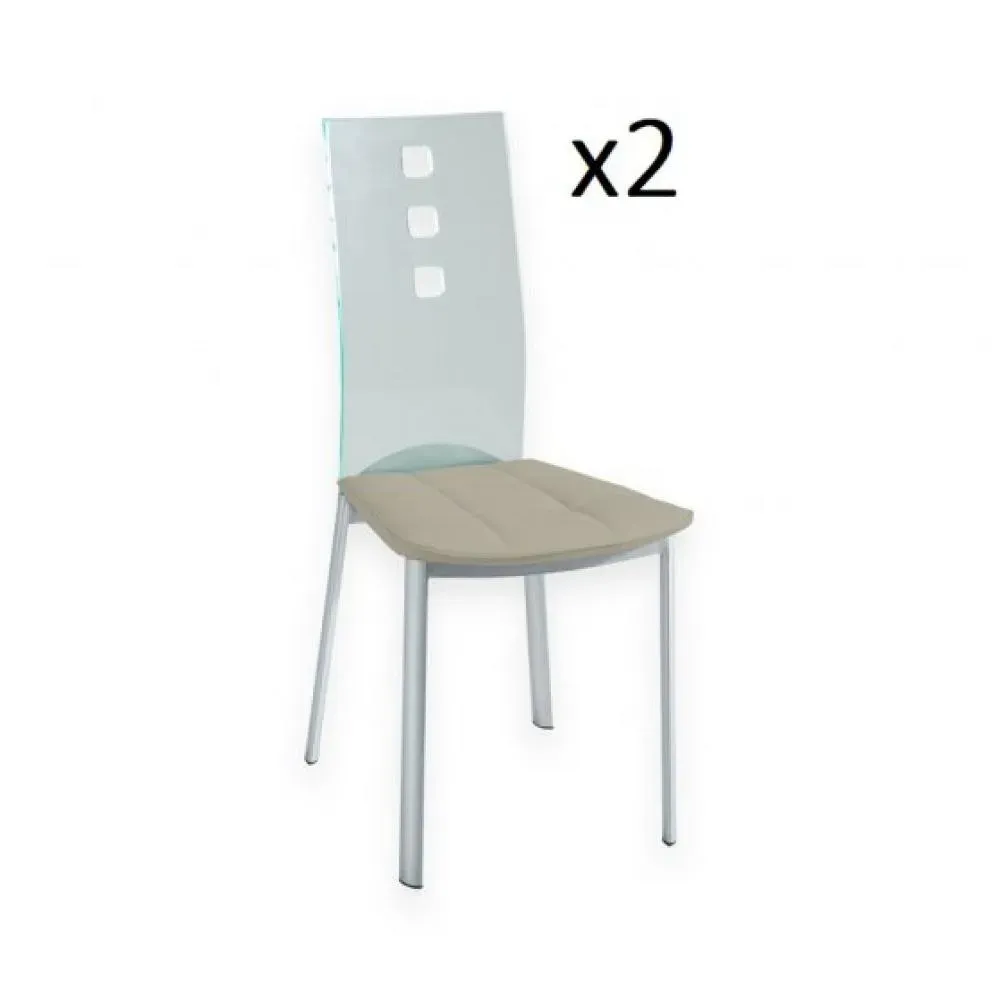 Lot de 2 chaises design LUXOR SHADOW pieds métal dossier plexiglass assise microfibre taupe