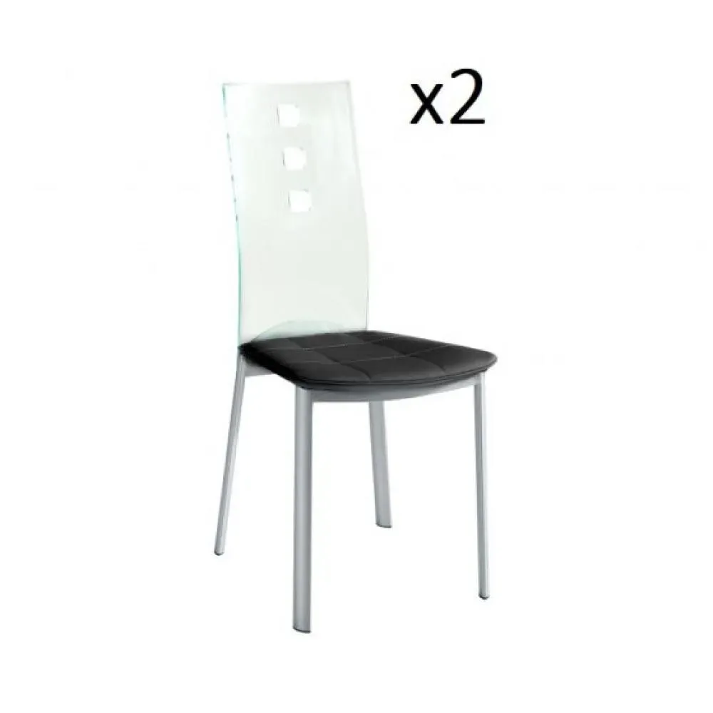 Lot de 2 chaises design LUXOR BLACK pieds métal dossier plexiglass assise microfibre noir