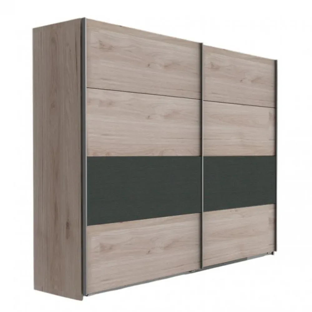 Armoire 2 portes  coulissantes ANGIE 225 cm chêne hickory et graphite