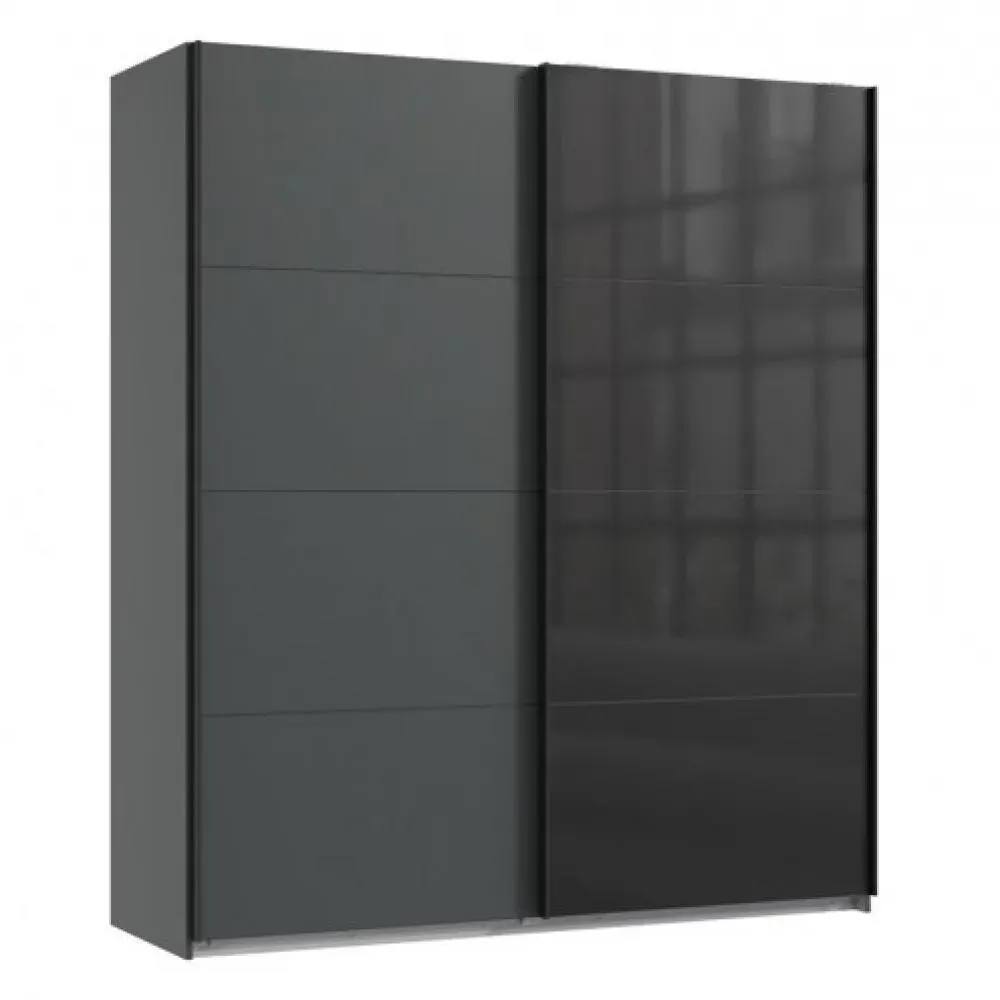 Armoire 2 portes coulissantes TILBURG 180 cm graphite verre noir
