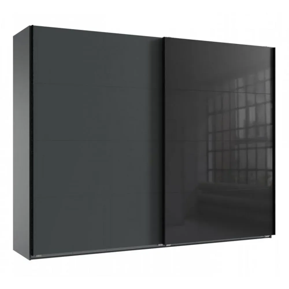 Armoire 2 portes coulissantes TILBURG 270 cm graphite verre noir