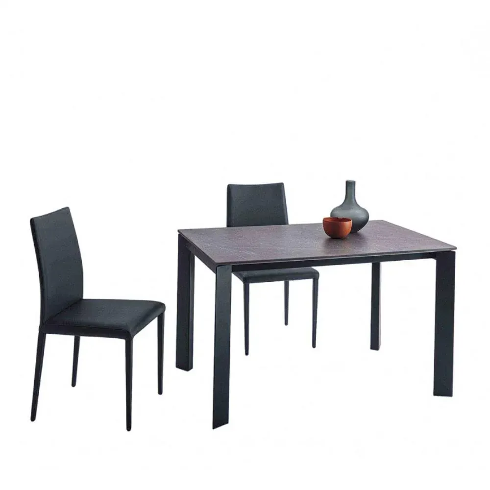 Table 6 couverts TEOREMA extensible 120 à 180cm pieds métal graphite plateau mélaminé pierre gris