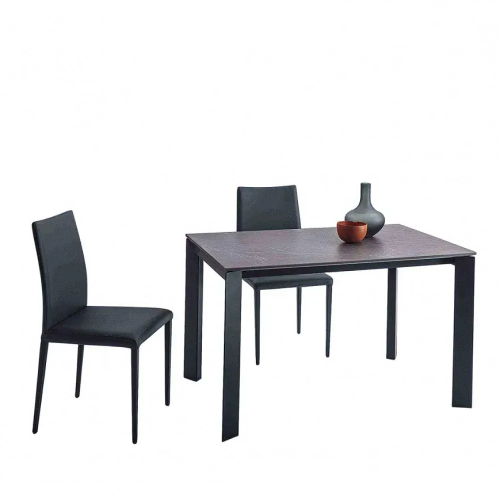 Table 10 couverts TEOREMA extensible 120 à 240cm pieds métal graphite plateau mélaminé pierre gris