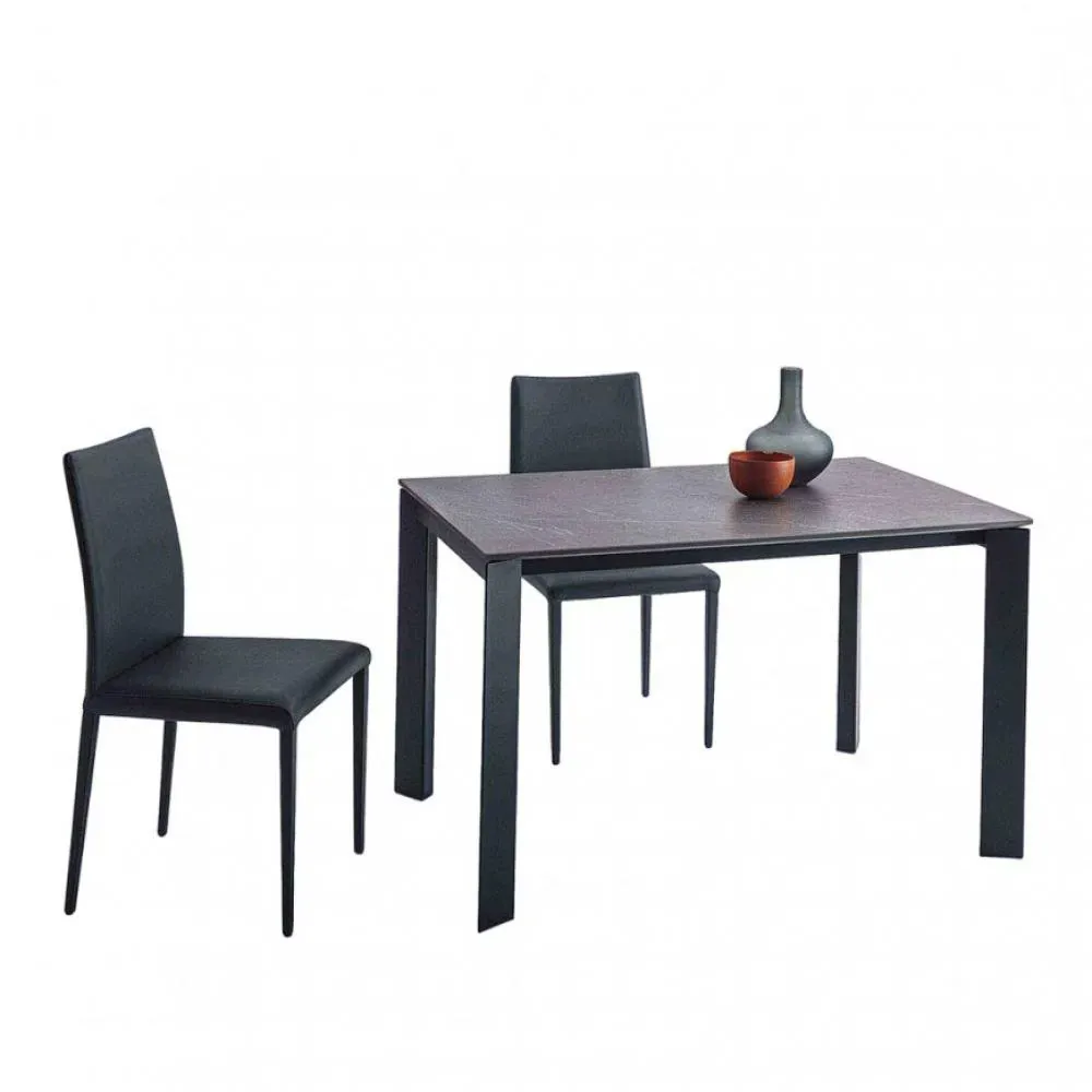 Table 8 couverts TEOREMA extensible 140 à 200cm pieds métal graphite plateau mélaminé pierre gris