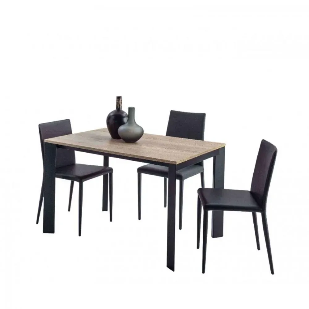 Table 6 couverts TEOREMA extensible 120 à 180cm pieds métal graphite plateau mélaminé chêne naturel