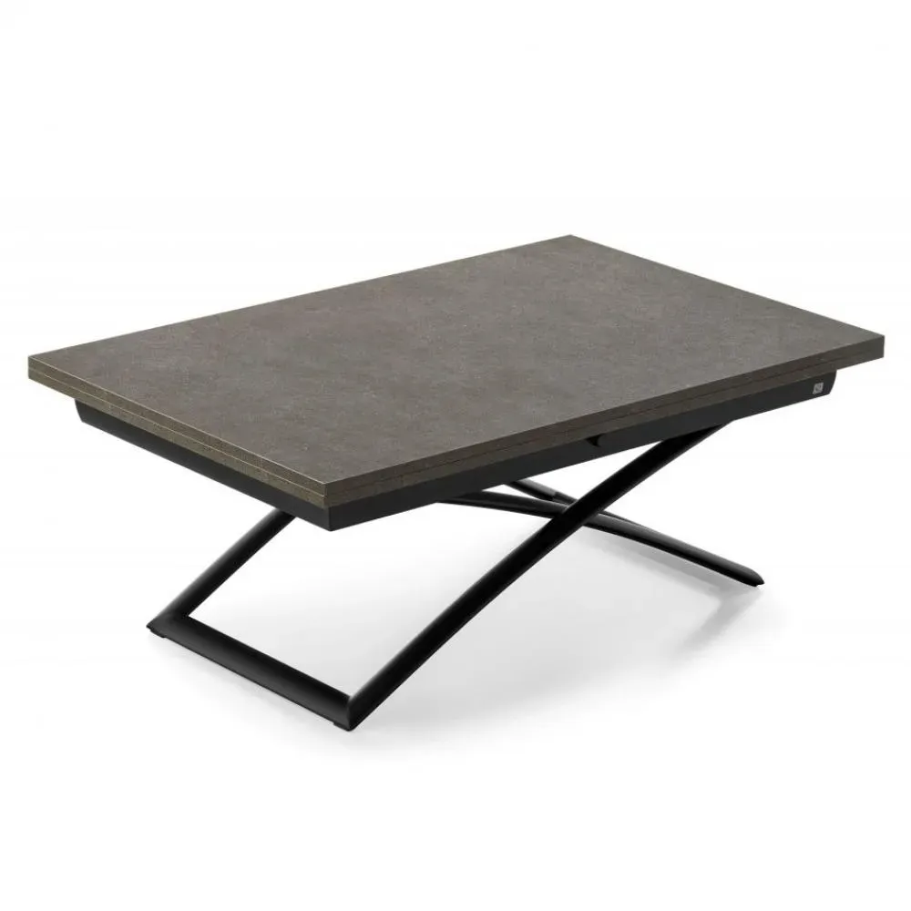 Table relevable extensible italienne MAGIC-J 115x75(150)x46(76) métal noir et mélaminé vulcano