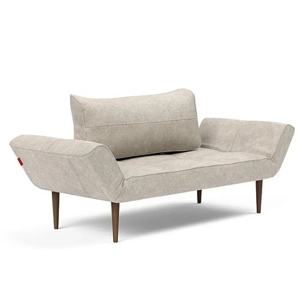 Canapé lit  ZEAL STYLETTO cadre acier piétement chêne foncé tissu Avella Sand