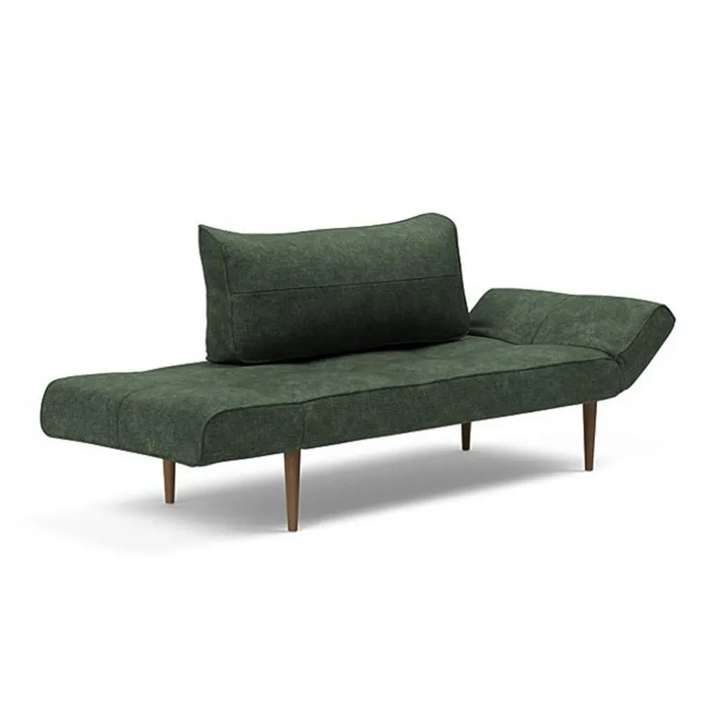 Canapé lit  ZEAL STYLETTO cadre acier piétement chêne foncé tissu Avella Pine Green