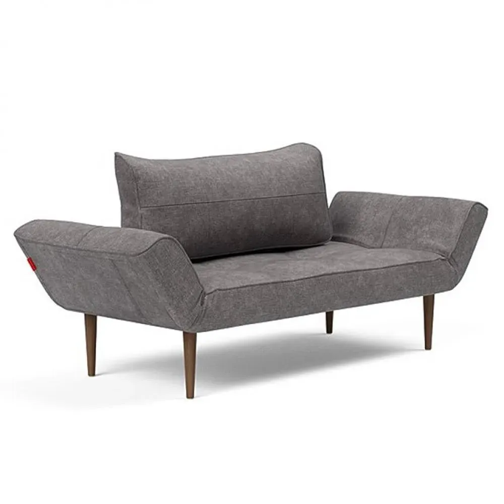 Canapé lit  ZEAL STYLETTO cadre acier piétement chêne foncé tissu Avella Warm Grey