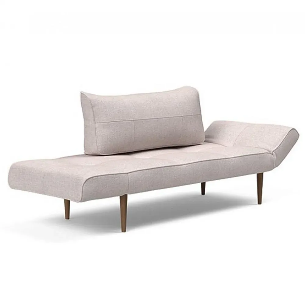 Canapé lit  ZEAL STYLETTO cadre acier piétement chêne foncé tissu Weda Sand