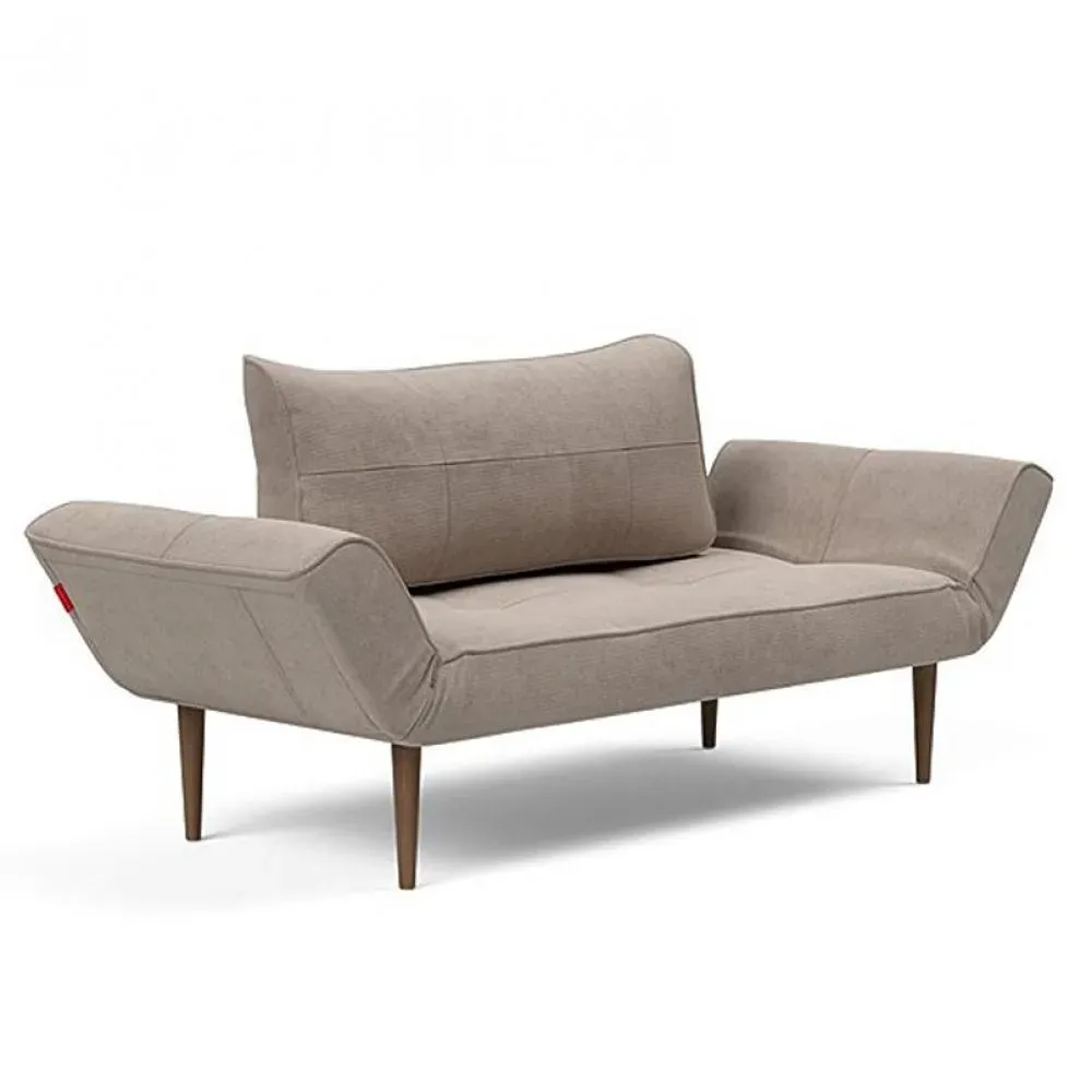 Canapé lit  ZEAL STYLETTO cadre acier piétement chêne foncé tissu Cordufine Beige