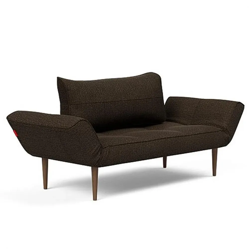 Canapé lit  ZEAL STYLETTO cadre acier piétement chêne foncé tissu Taura Chocco