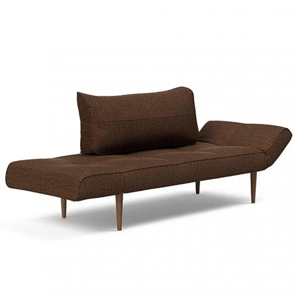 Canapé lit  ZEAL STYLETTO cadre acier piétement chêne foncé tissu Taura Cappuccino