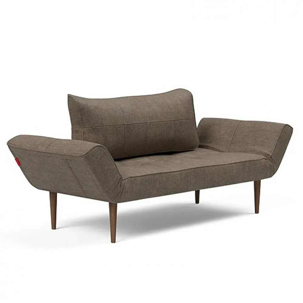 Canapé lit  ZEAL STYLETTO cadre acier piétement chêne foncé tissu Esina Cedar Brown