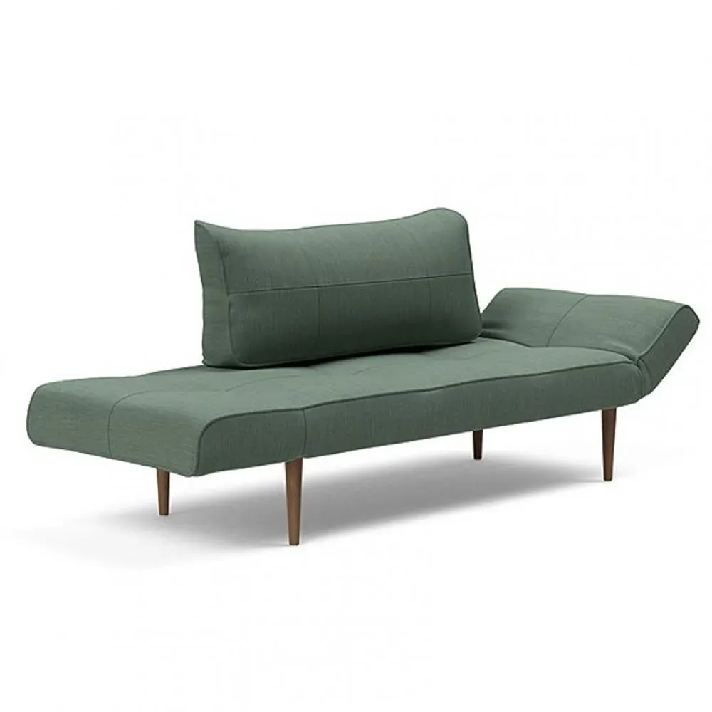 Canapé lit  ZEAL STYLETTO cadre acier piétement chêne foncé tissu Elegance Green