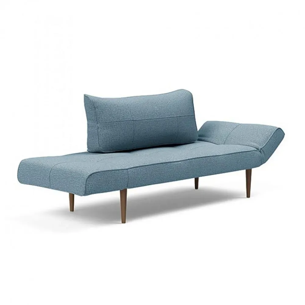 Canapé lit  ZEAL STYLETTO cadre acier piétement chêne foncé tissu Mixed Dance Light Blue