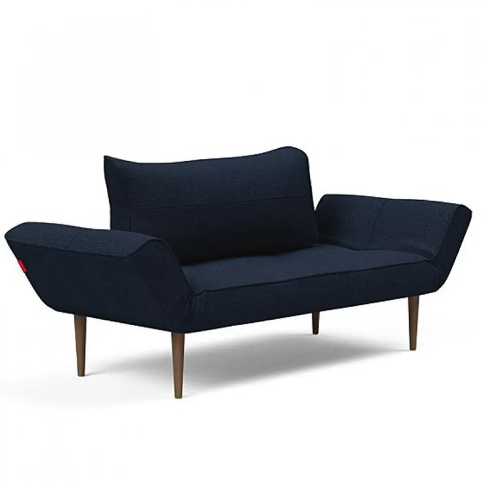 Canapé lit  ZEAL STYLETTO cadre acier piétement chêne foncé tissu Mixed Dance Blue