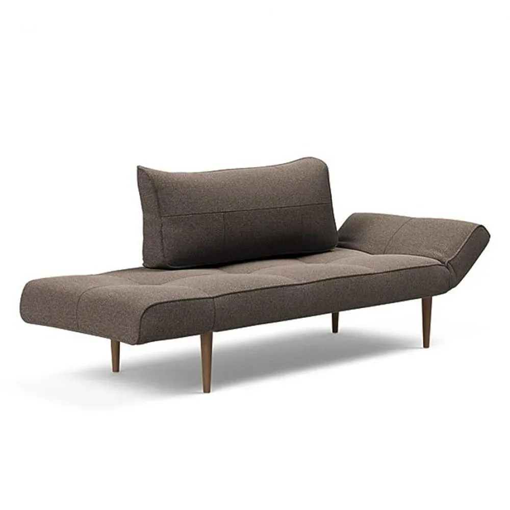 Canapé lit  ZEAL STYLETTO cadre acier piétement chêne foncé tissu Bouclé Taupe