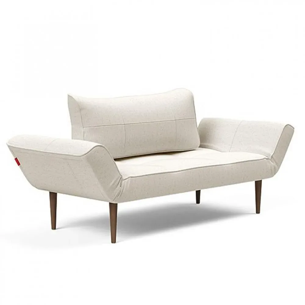 Canapé lit  ZEAL STYLETTO cadre acier piétement chêne foncé tissu Bouclé Off White