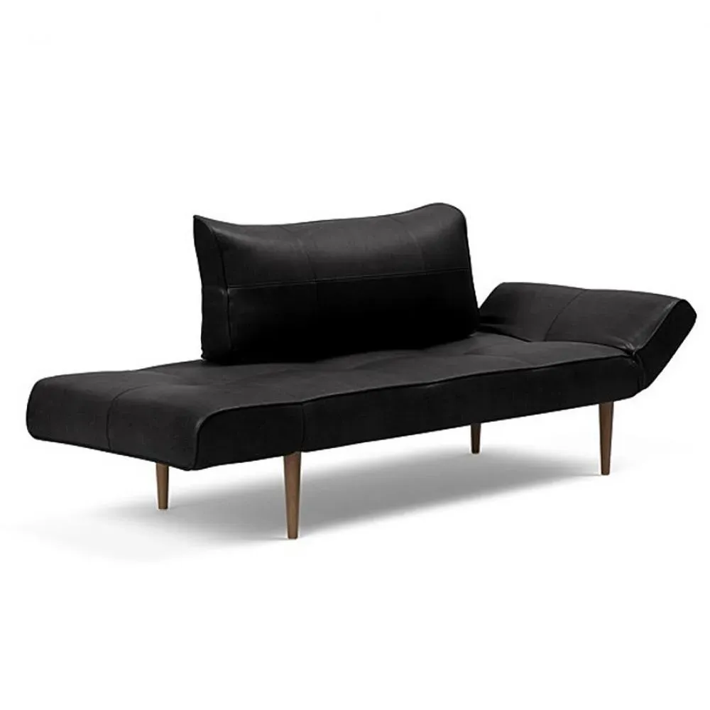 Canapé lit  ZEAL STYLETTO cadre acier piétement chêne foncé tissu Faunal Black