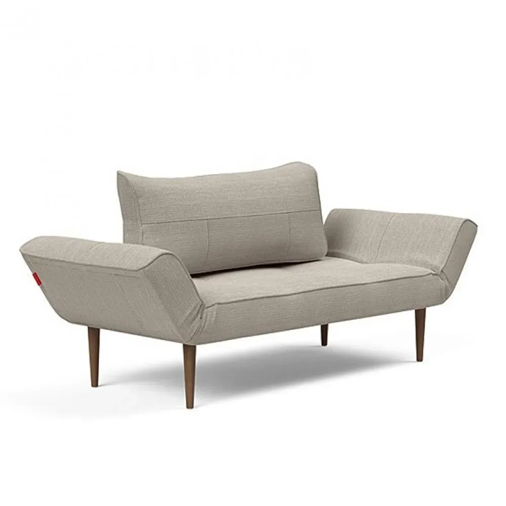 Canapé lit  ZEAL STYLETTO cadre acier piétement chêne foncé tissu Kenya Gravel