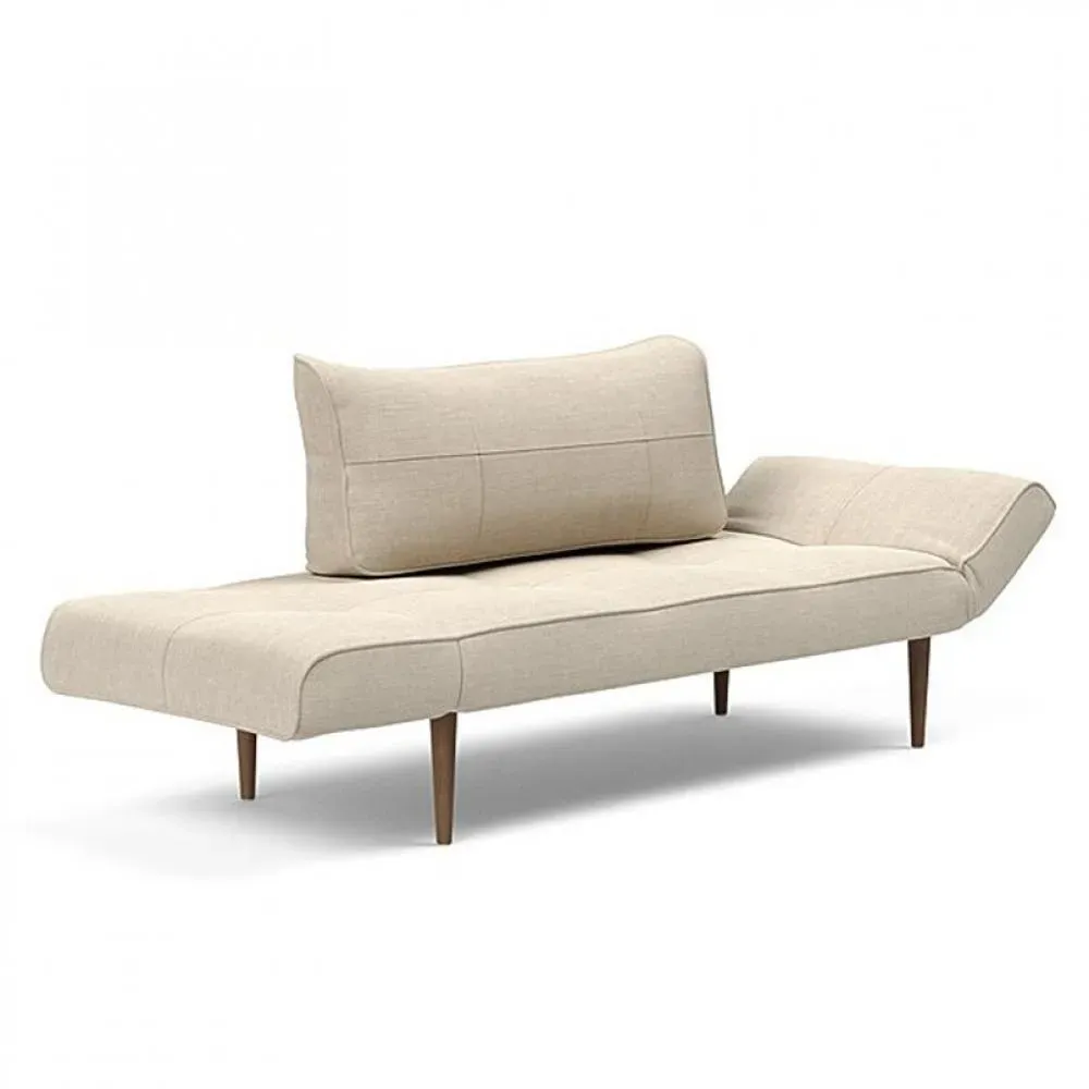 Canapé lit  ZEAL STYLETTO cadre acier piétement chêne foncé tissu Phobos Latte