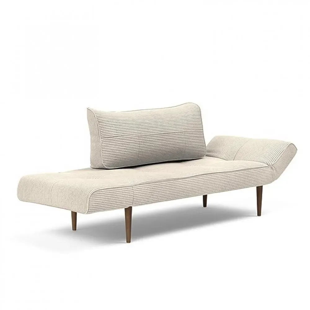 Canapé lit  ZEAL STYLETTO cadre acier piétement chêne foncé tissu Corduroy Ivory