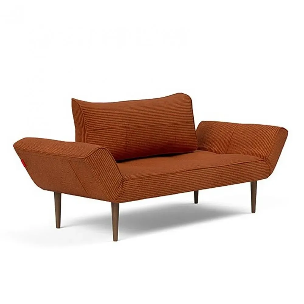 Canapé lit  ZEAL STYLETTO cadre acier piétement chêne foncé tissu Corduroy Orange