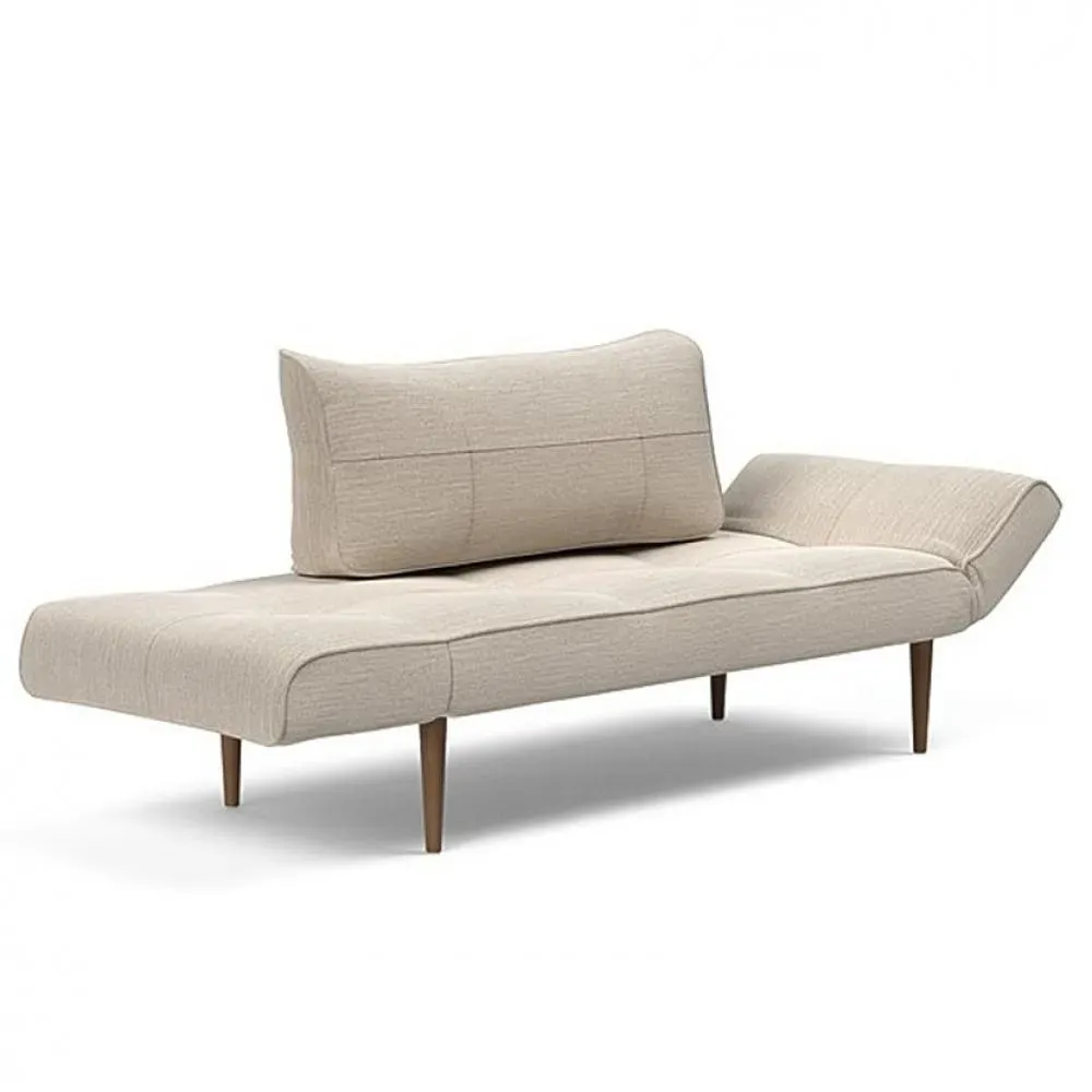 Canapé lit  ZEAL STYLETTO cadre acier piétement chêne foncé tissu Blida Sand Grey