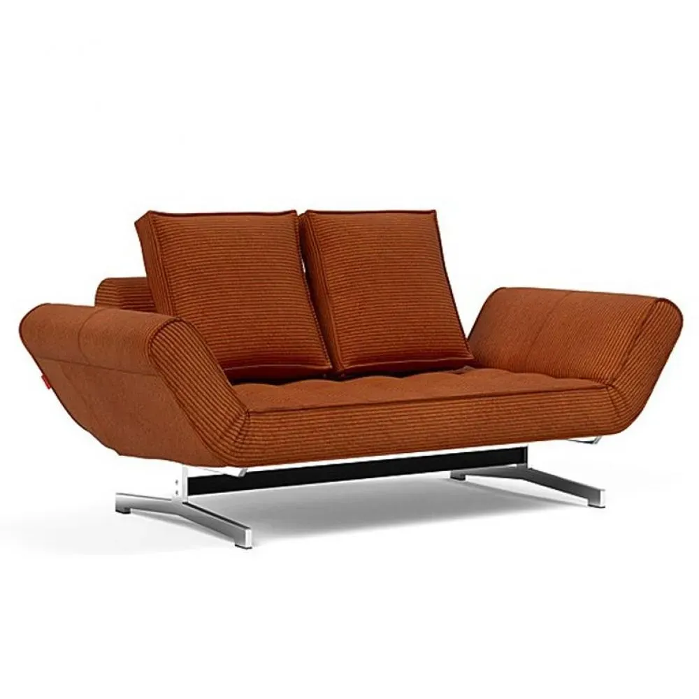INNOVATION LIVING  Canapé lit GHIA CHROME couchage 80x210 cm tissu Corduroy Orange