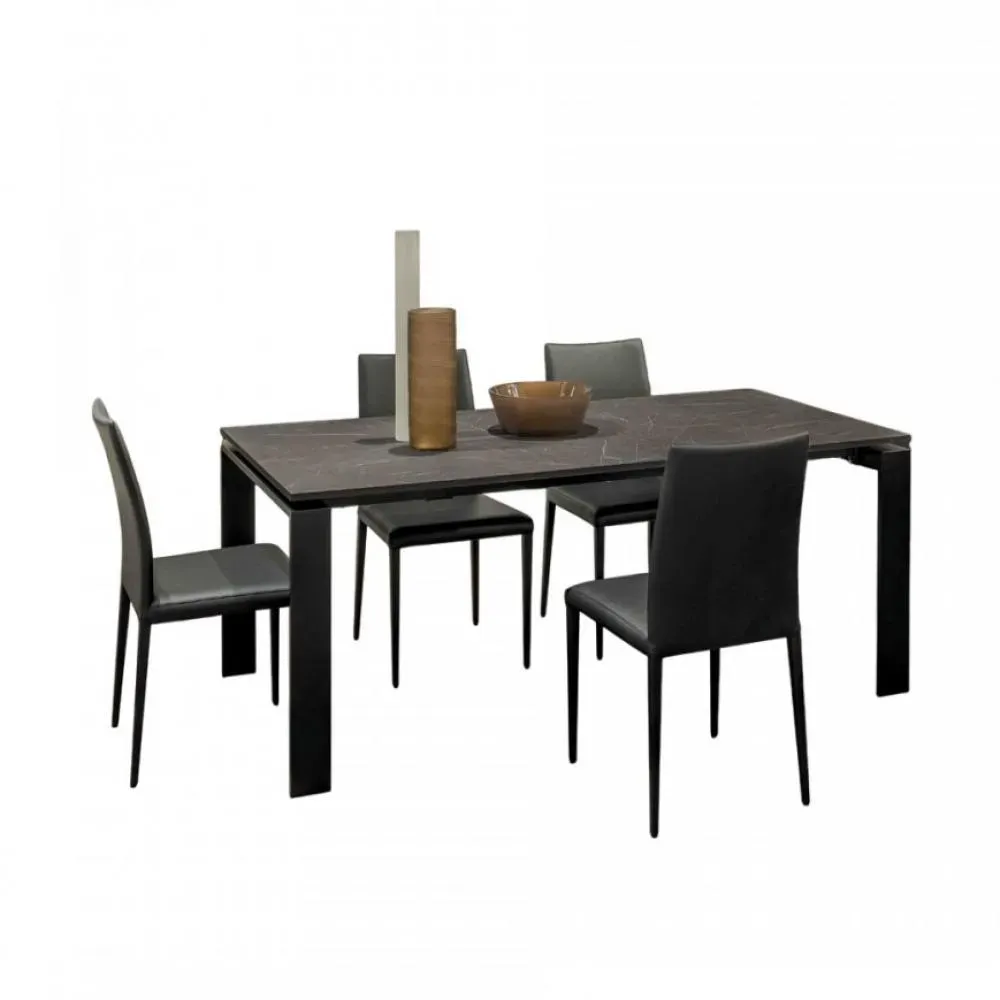 Table 10 couverts SIGMA extensible 160 à 220cm pieds métal noir plateau mélaminé pierre gris