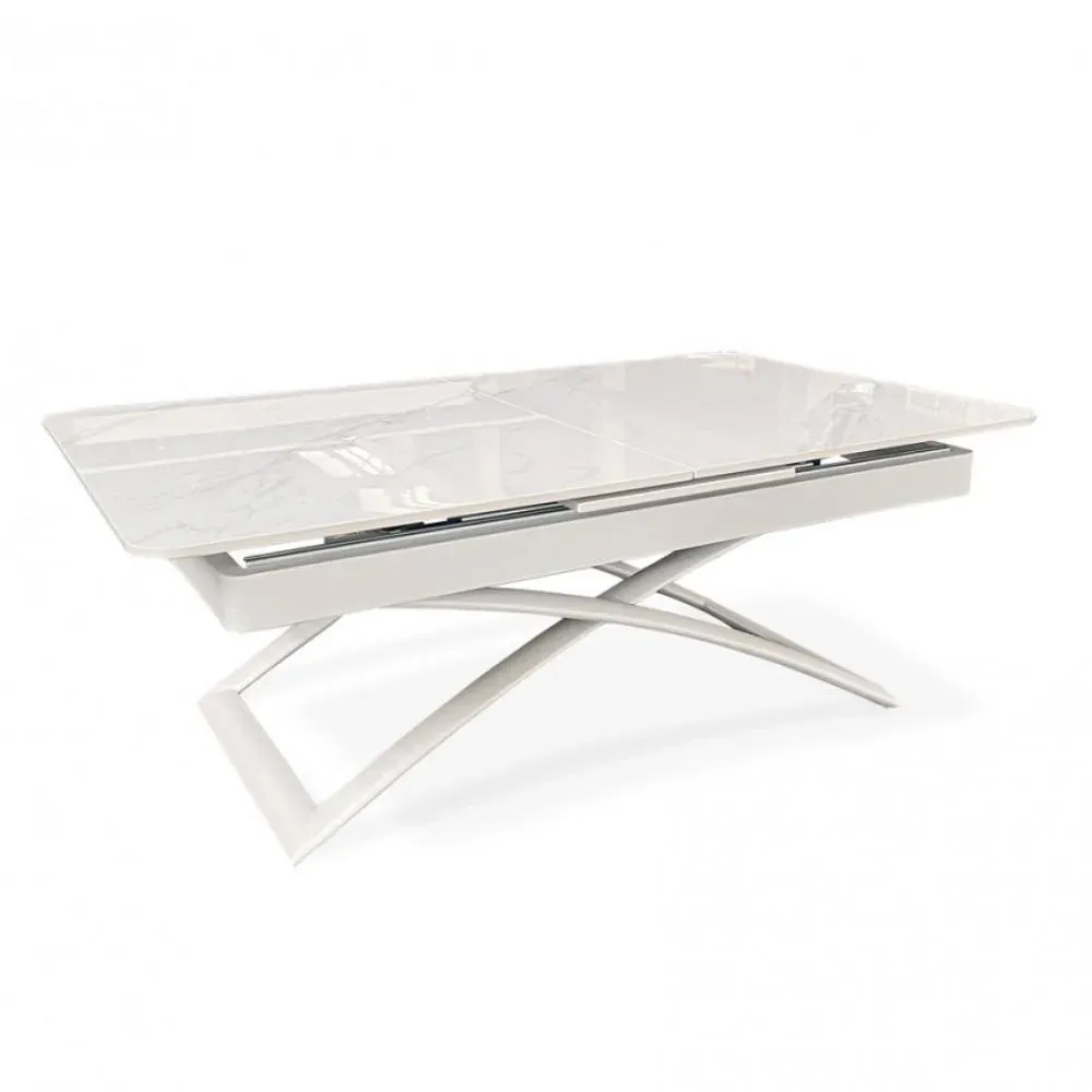 Table relevable extensible CONDOR métal plateau céramique blanc