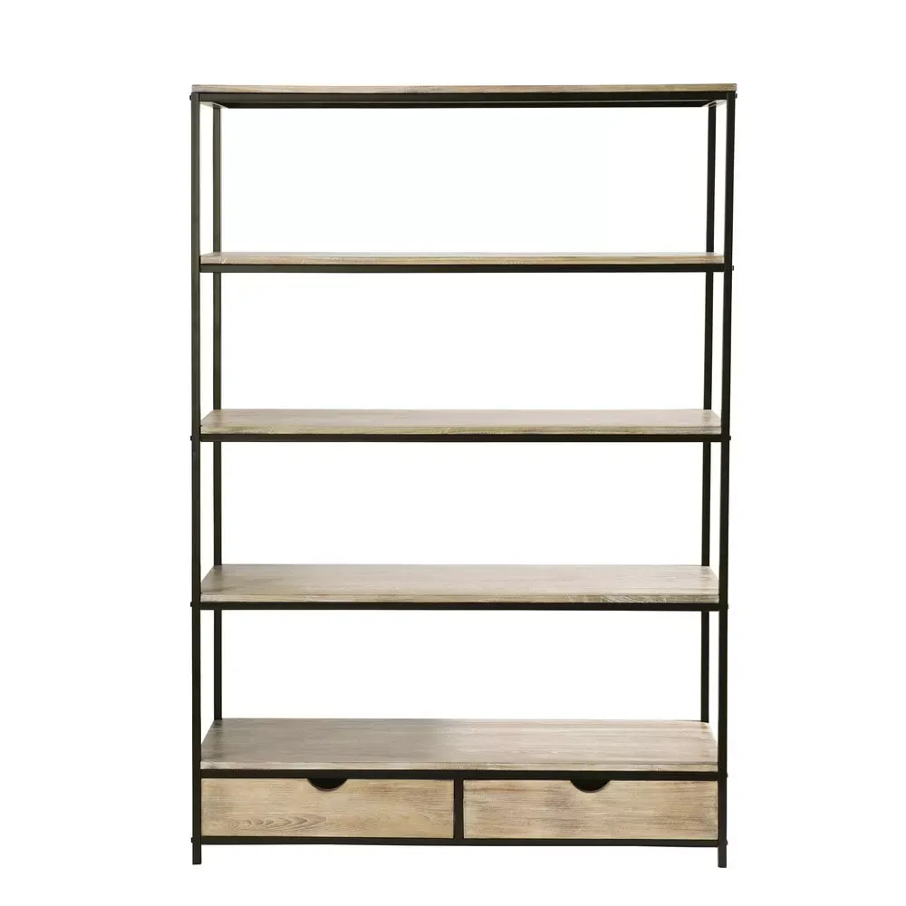 Étagère industrielle 2 tiroirs en sapin massif et métal